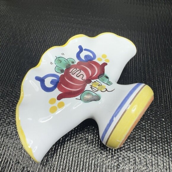 Vintage Italian Pottery Napkin Holder Hand Painted RedWare Floral Pattern Italy - Picture 9 of 11
